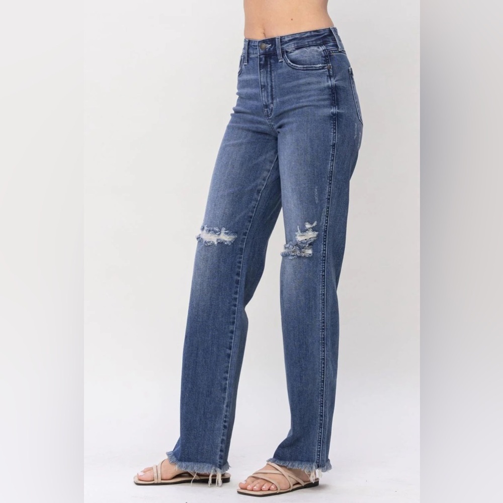 Judy Blue High Waist W/ Knee Destroy Straight Denim Jeans 82498 size 5 / 27 - Picture 4 of 9